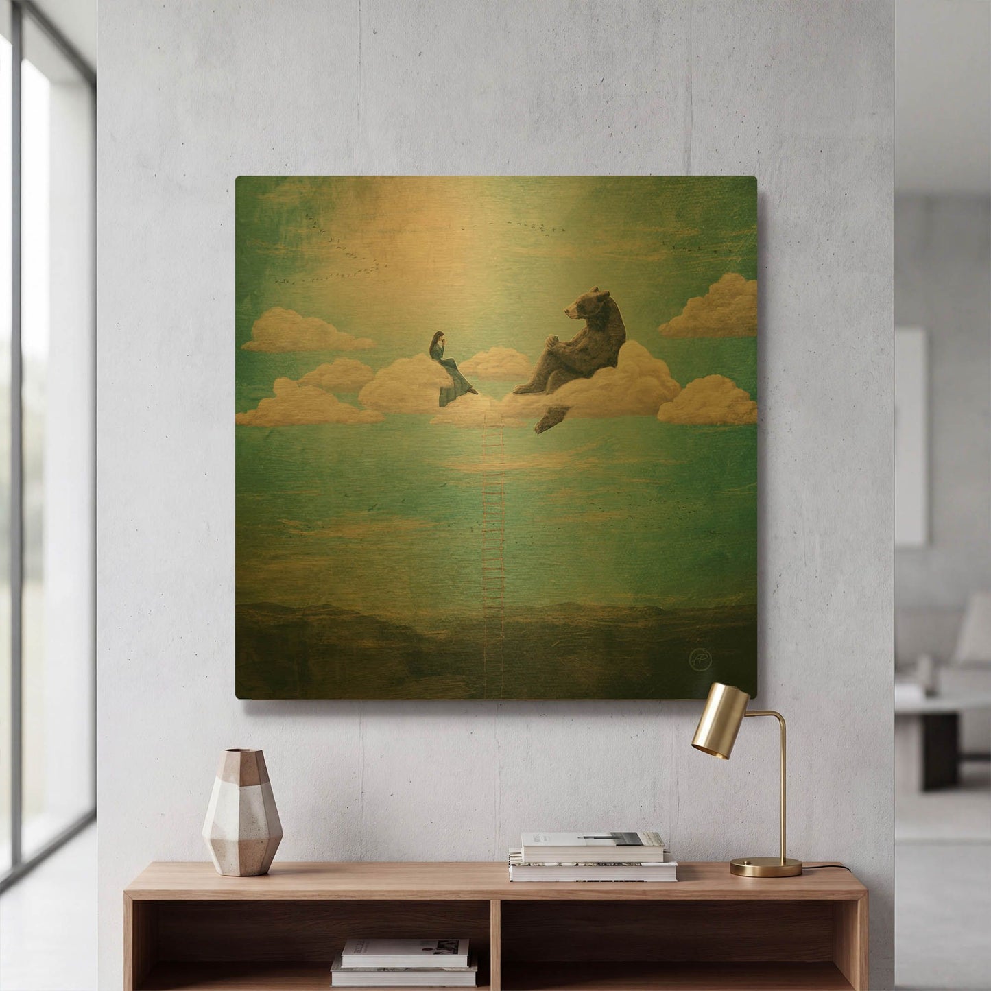 'Tea Time With Ala The Bear' By Paula Belle Flores Gold Metal Wall Art