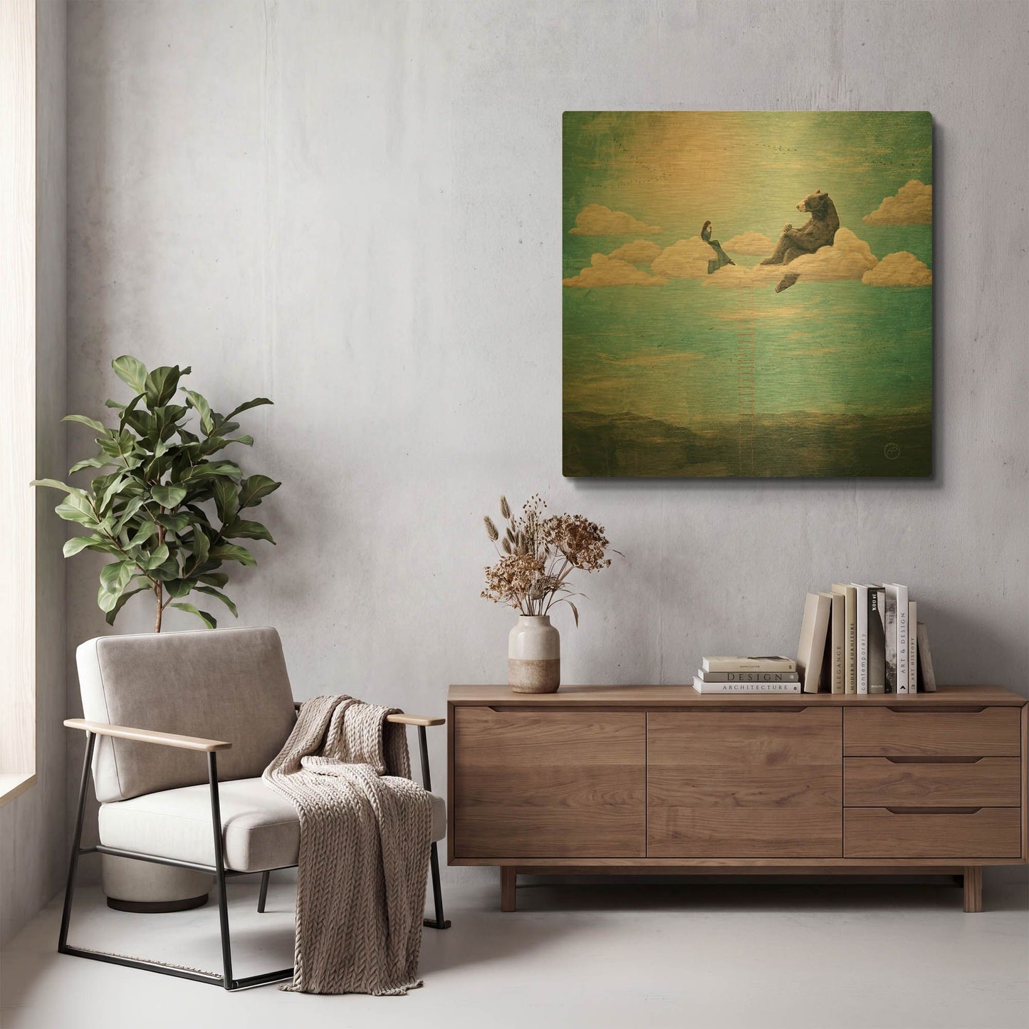 'Tea Time With Ala The Bear' By Paula Belle Flores Gold Metal Wall Art