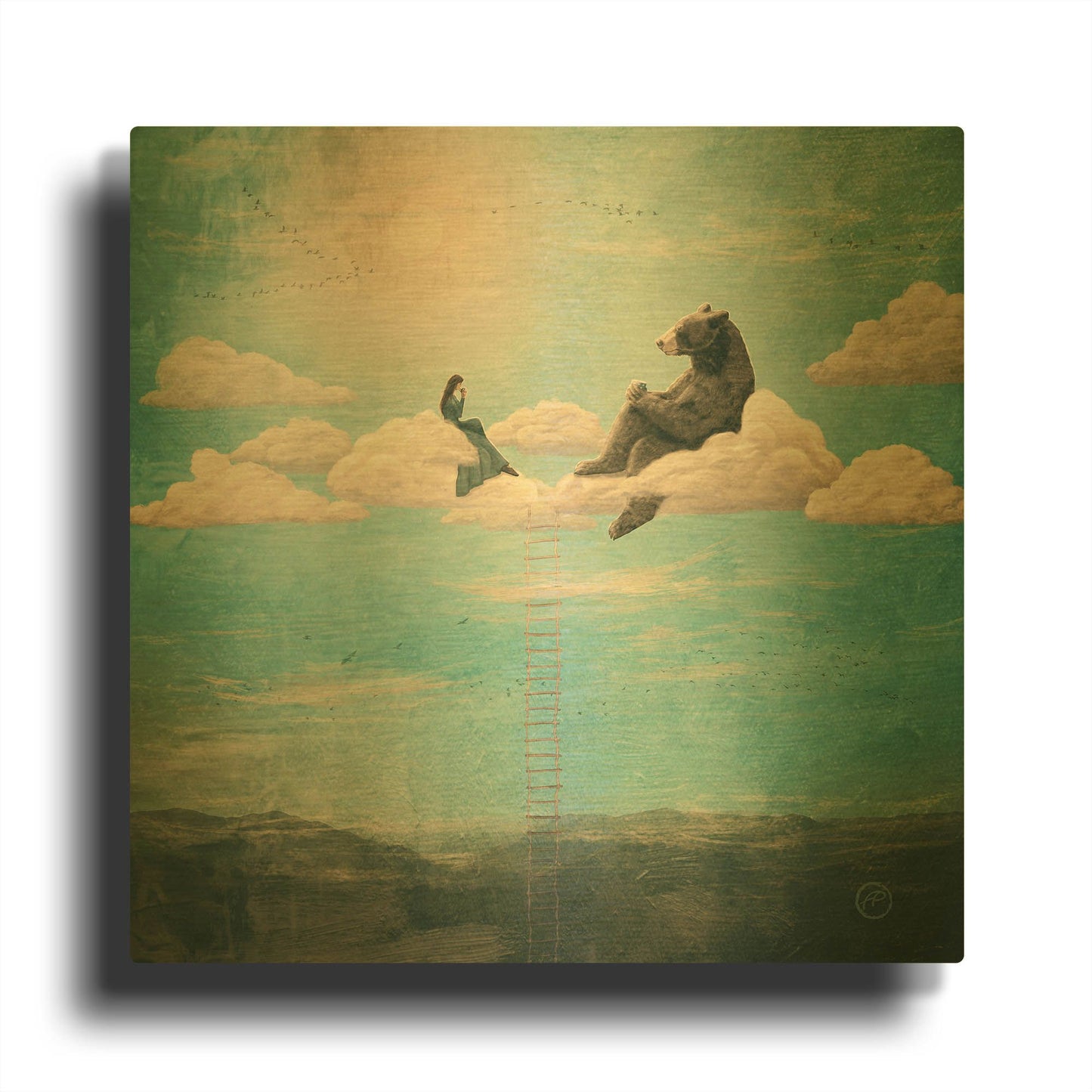 'Tea Time With Ala The Bear' By Paula Belle Flores Gold Metal Wall Art