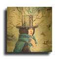 'The Lady With The Bird Feeder Hat' By Paula Belle Flores Gold Metal Wall Art