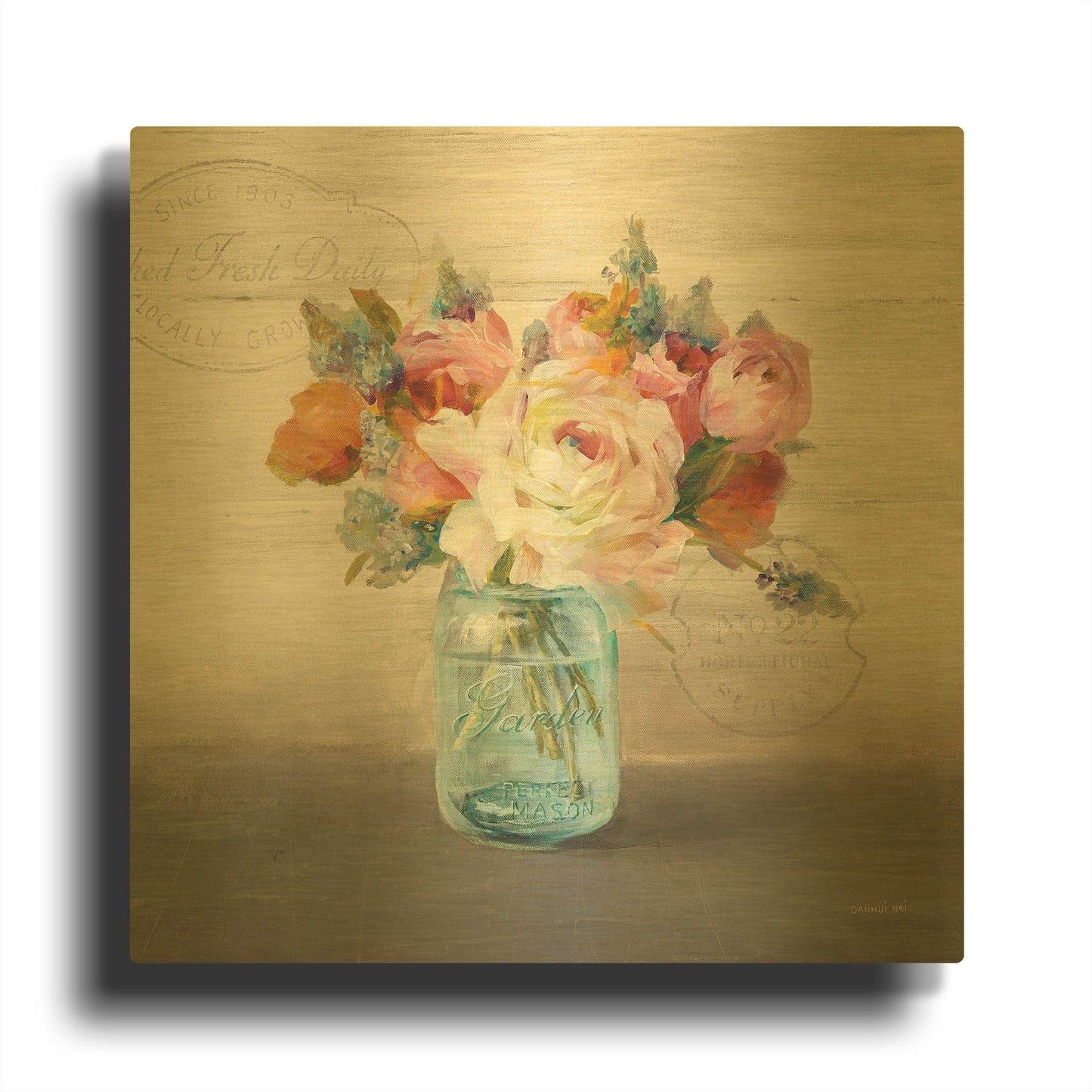 'French Cottage Bouquet II Mothers' By Danhui Nai Gold Metal Wall Art