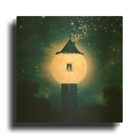 'The Moon Tower' By Paula Belle Flores Gold Metal Wall Art