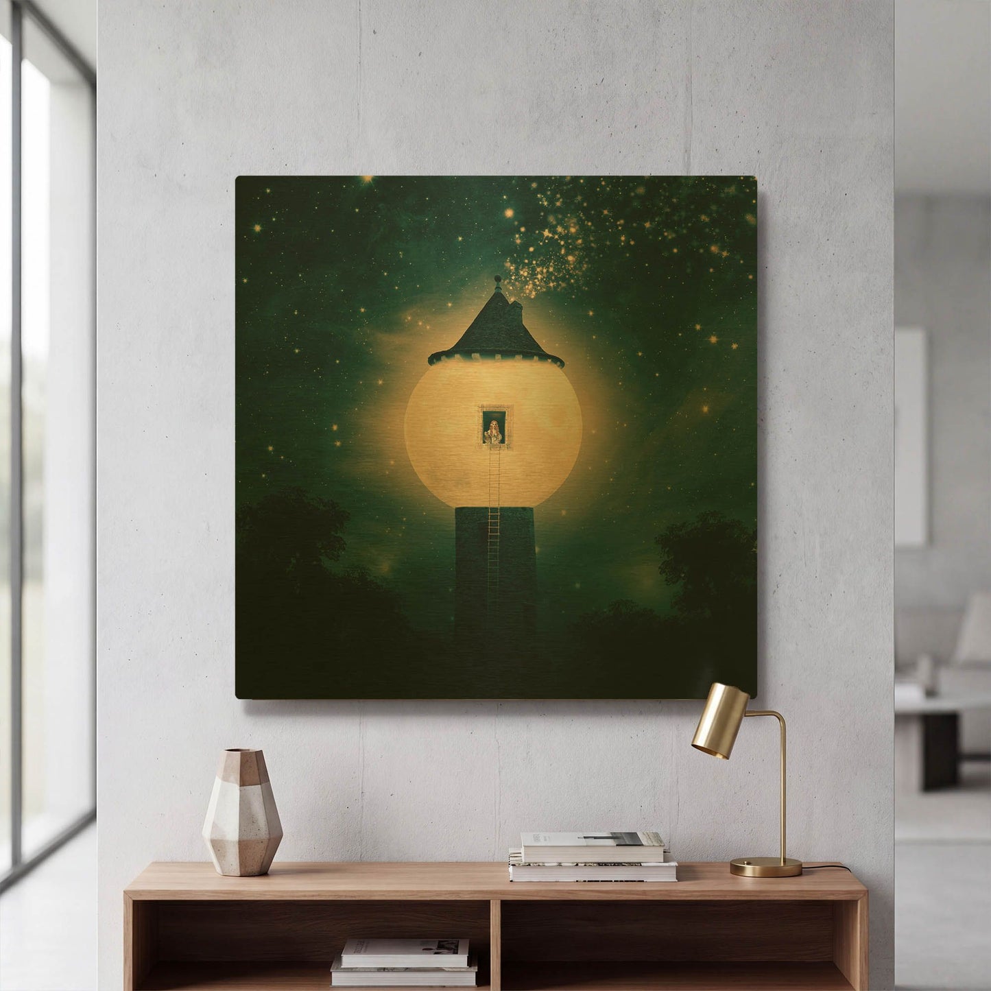 'The Moon Tower' By Paula Belle Flores Gold Metal Wall Art