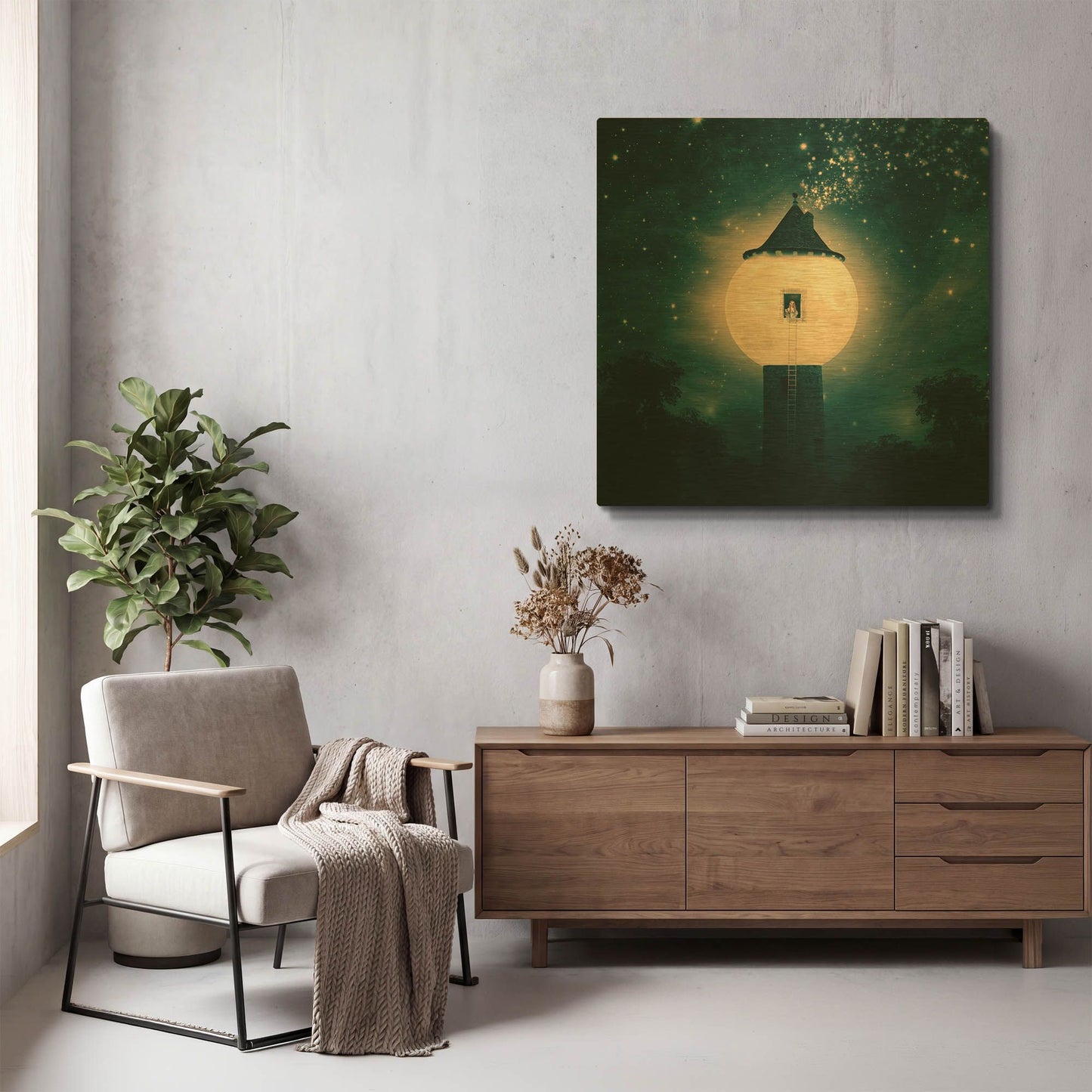 'The Moon Tower' By Paula Belle Flores Gold Metal Wall Art
