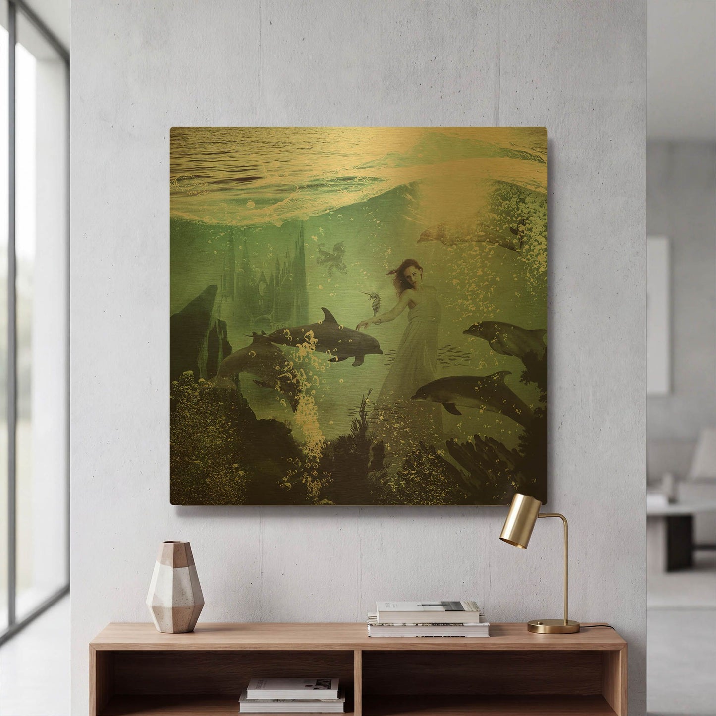 'The Sea Unicorn Lady' By Paula Belle Flores Gold Metal Wall Art