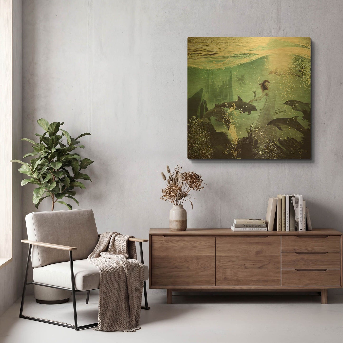 'The Sea Unicorn Lady' By Paula Belle Flores Gold Metal Wall Art