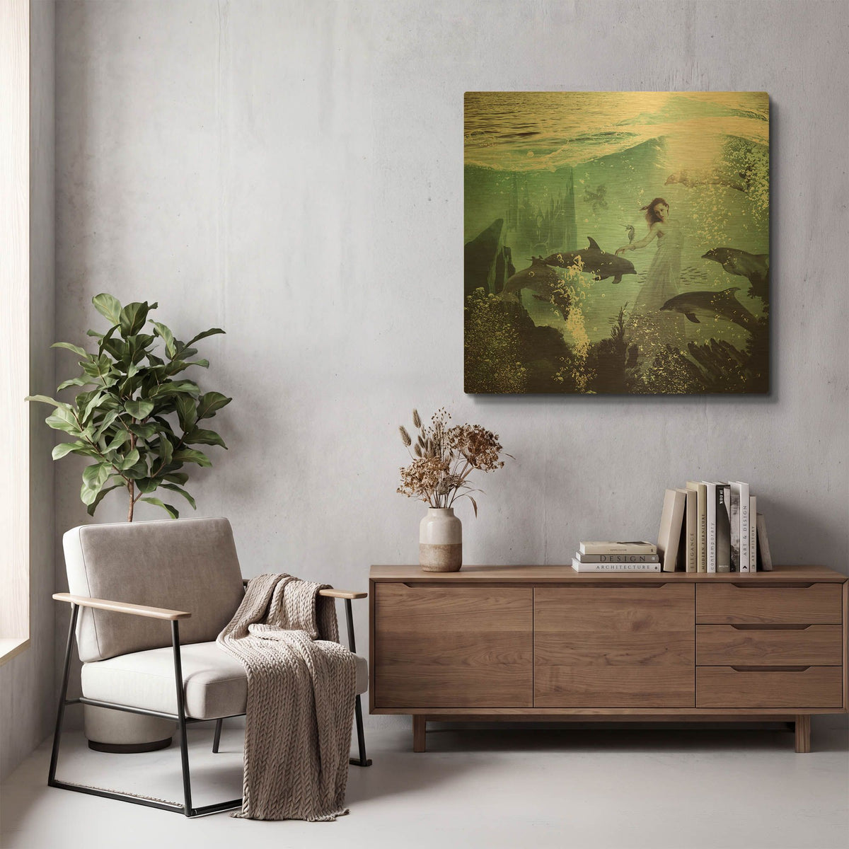'The Sea Unicorn Lady' By Paula Belle Flores Gold Metal Wall Art