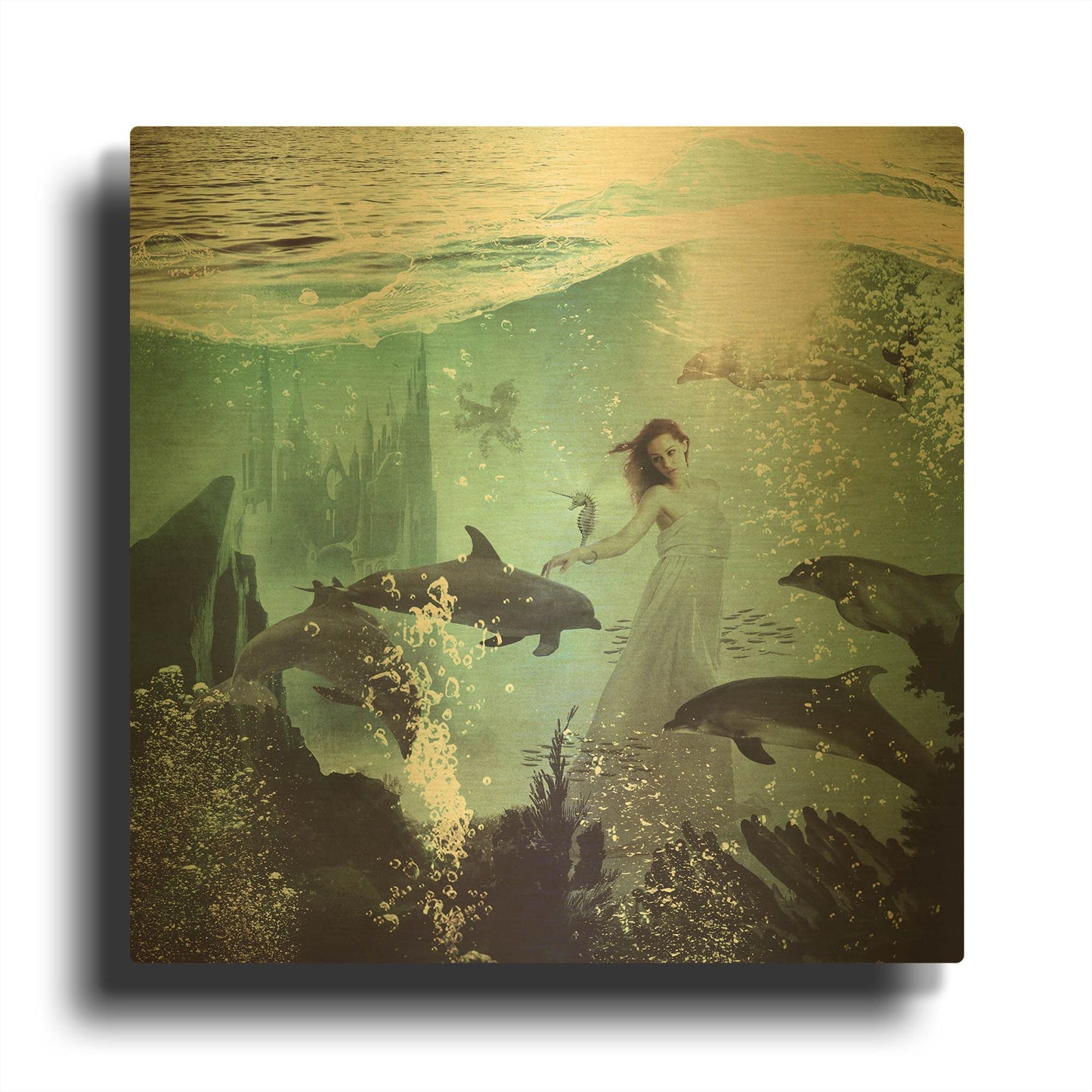 'The Sea Unicorn Lady' By Paula Belle Flores Gold Metal Wall Art