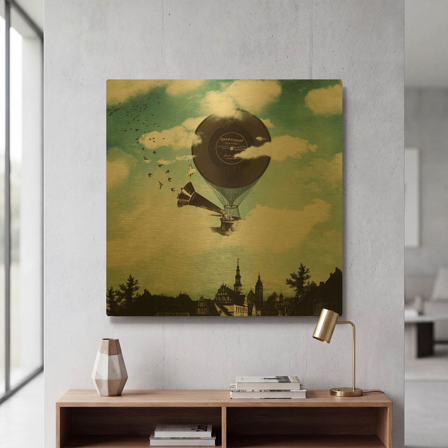 'The Travelling Ballerina' By Paula Belle Flores Gold Metal Wall Art