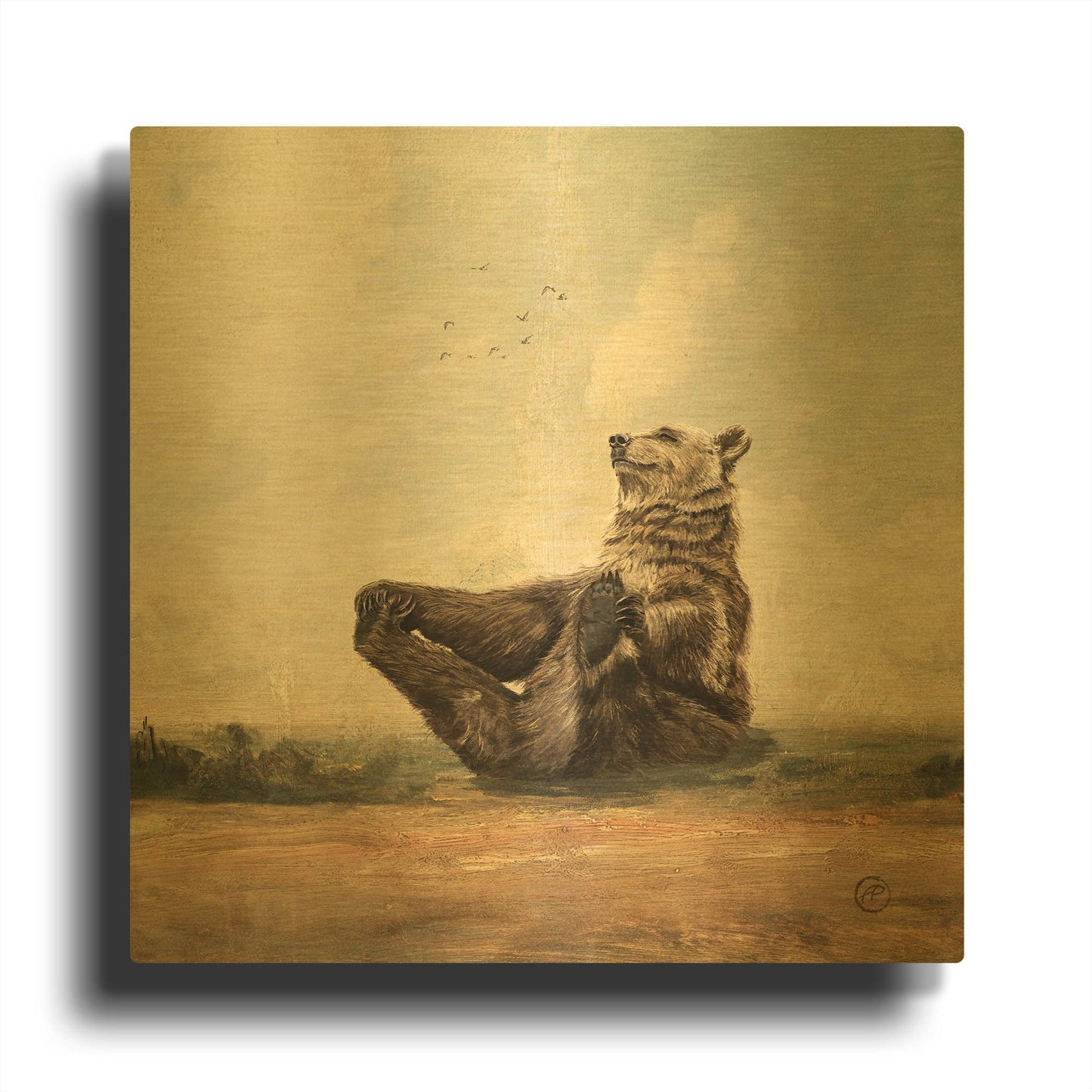 'Yo The Yoga Bear' By Paula Belle Flores Gold Metal Wall Art