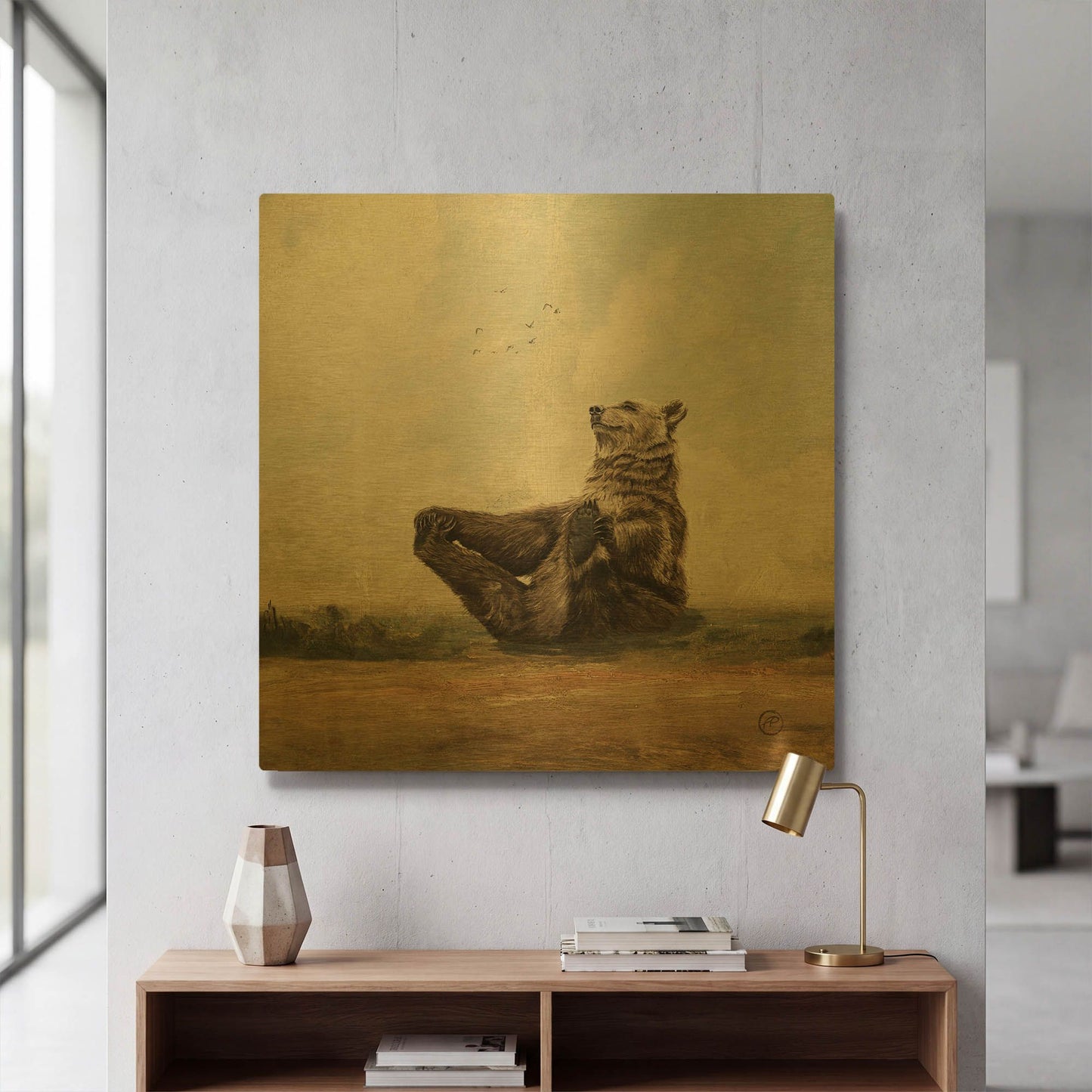 'Yo The Yoga Bear' By Paula Belle Flores Gold Metal Wall Art