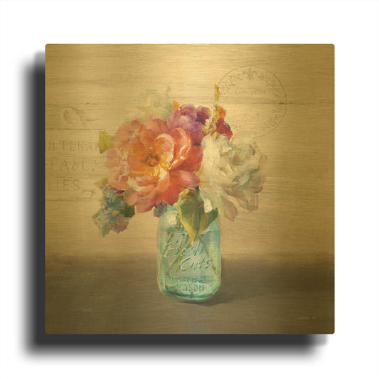 'French Cottage Bouquet I Mothers' By Danhui Nai Gold Metal Wall Art