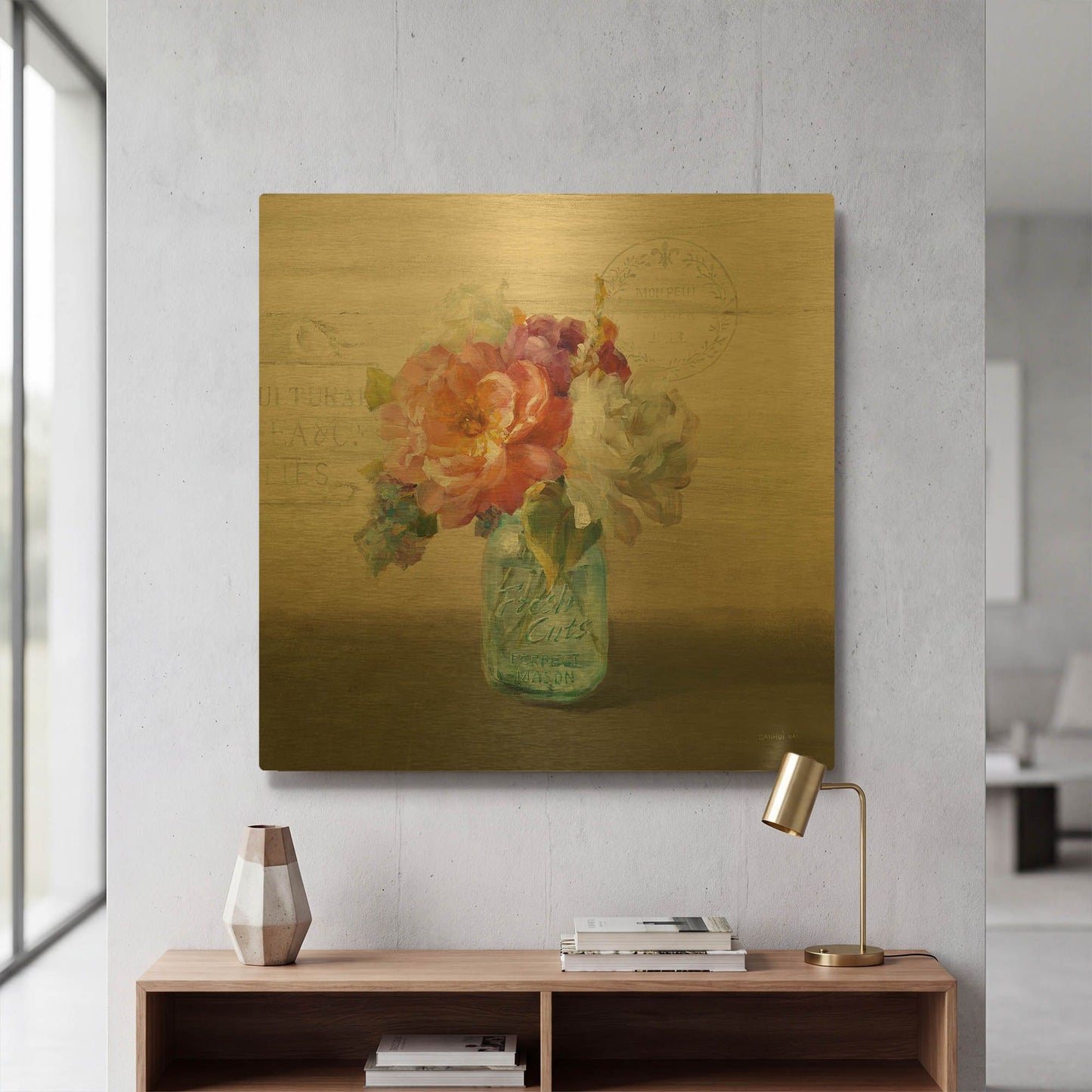 'French Cottage Bouquet I Mothers' By Danhui Nai Gold Metal Wall Art