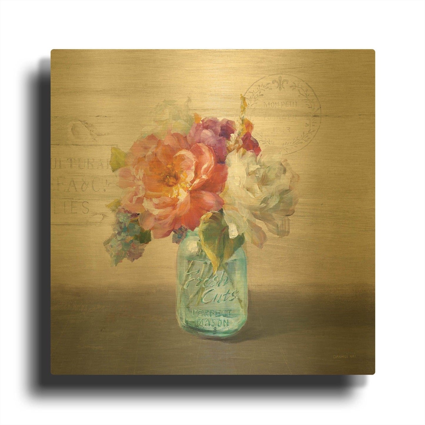 'French Cottage Bouquet I Mothers' By Danhui Nai Gold Metal Wall Art