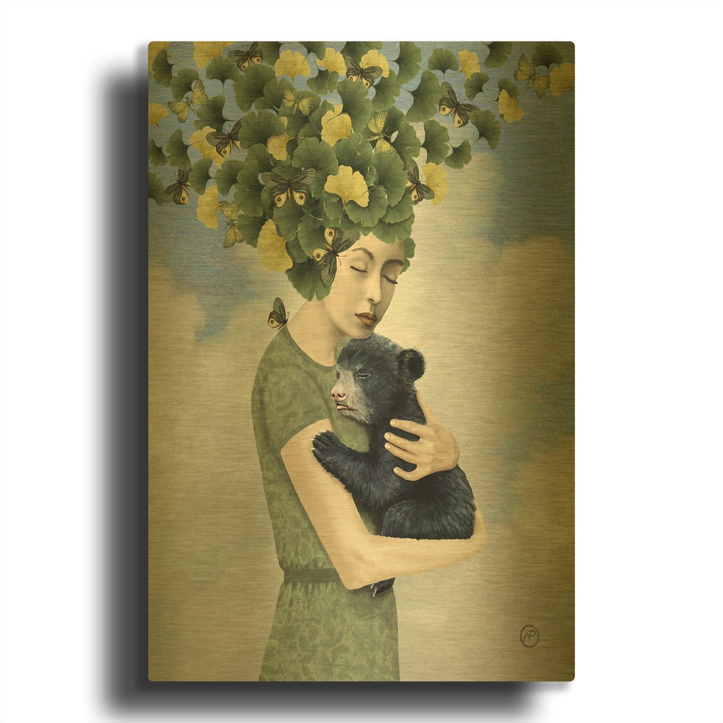 'You Are Safe - Bear' By Paula Belle Flores Gold Metal Wall Art