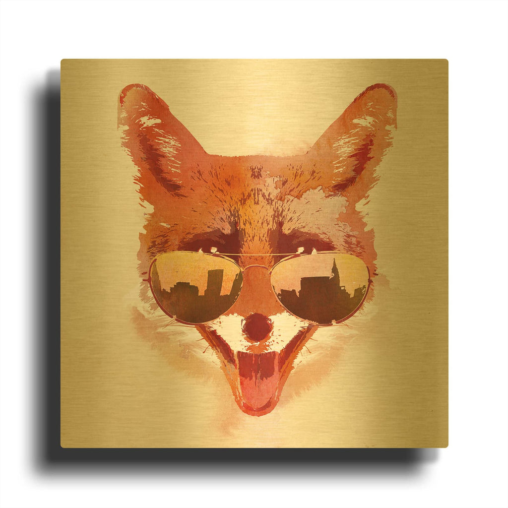 'Big Town Fox' By Robert Farkas Gold Metal Wall Art