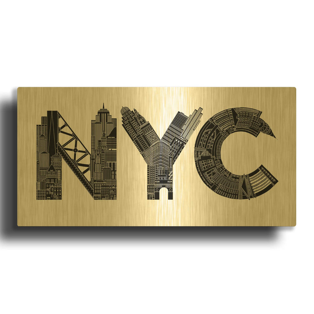 'NYC' By Robert Farkas Gold Metal Wall Art