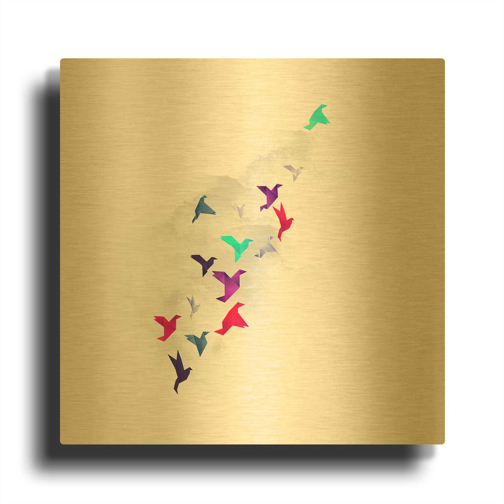 'Paper Birds' By Robert Farkas Gold Metal Wall Art