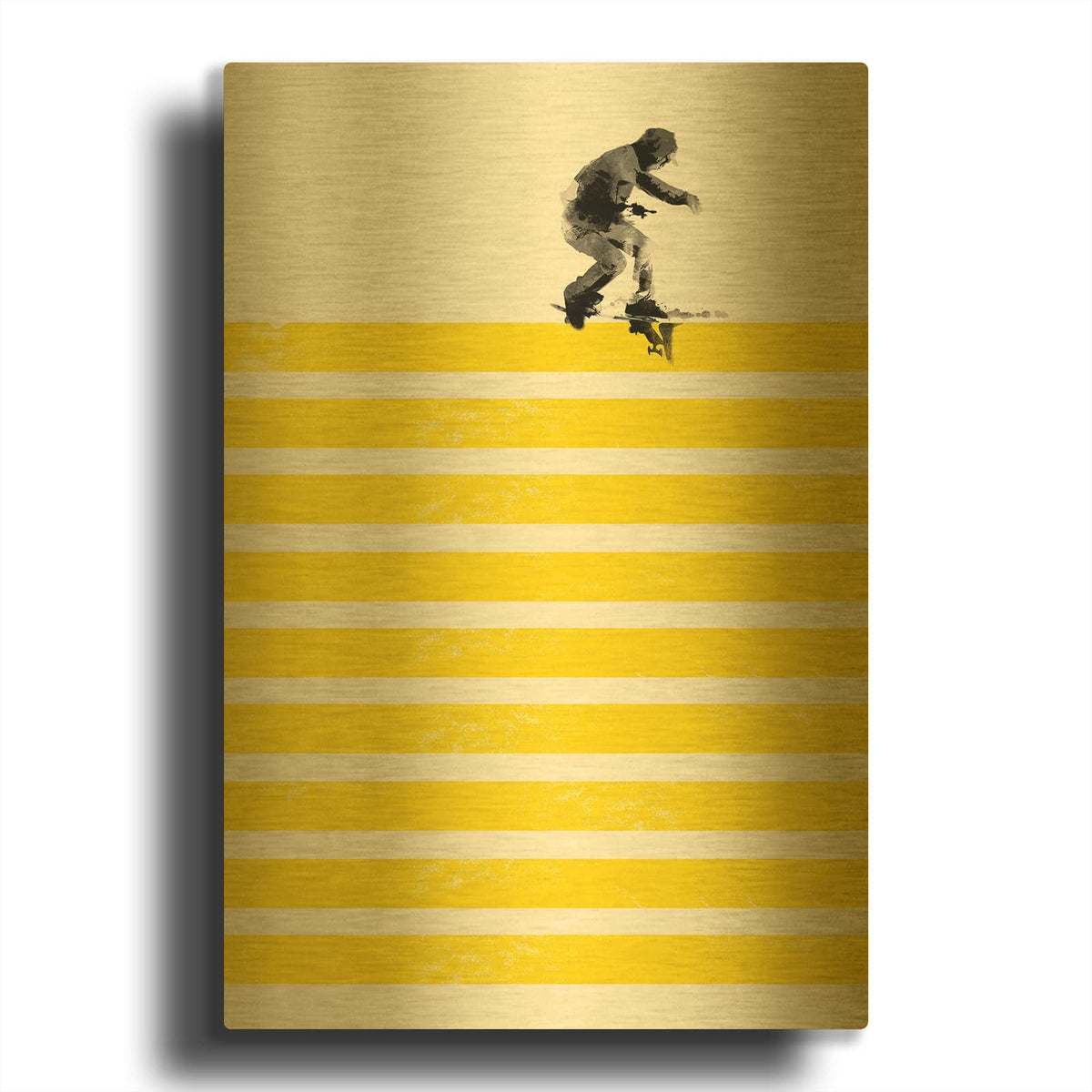 'Slide in Stripes' By Robert Farkas Gold Metal Wall Art