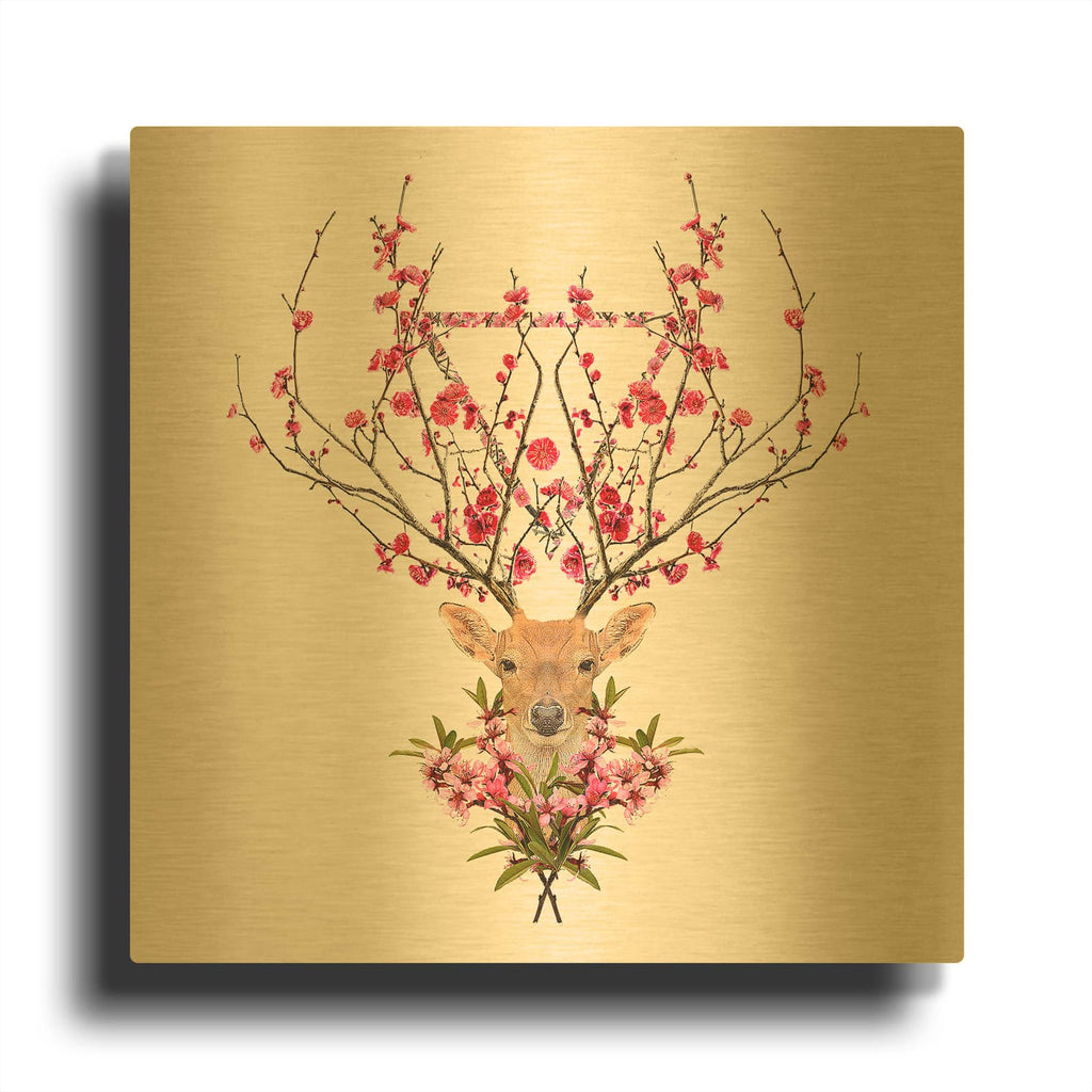 'Spring Deer' By Robert Farkas Gold Metal Wall Art