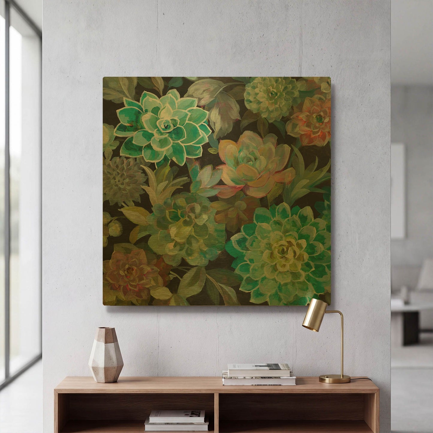 'Floral Succulents v2 Crop' By Danhui Nai Gold Metal Wall Art