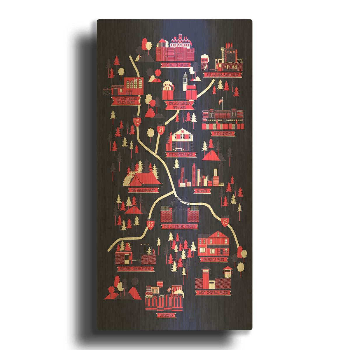 'The Walking Dead Map' By Robert Farkas Gold Metal Wall Art