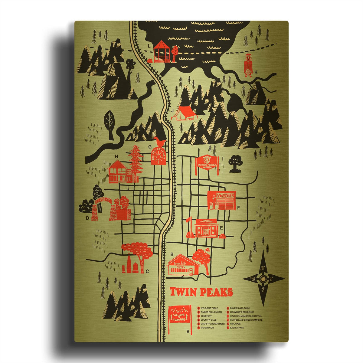 'Welcome to Twinpeaks' By Robert Farkas Gold Metal Wall Art