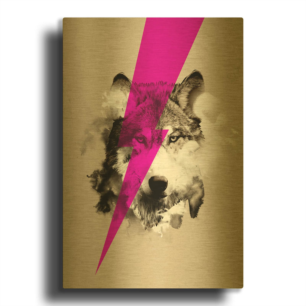 'Wolf Rocks' By Robert Farkas Gold Metal Wall Art
