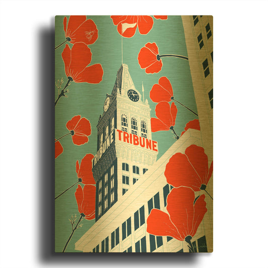 'Tribune Tower - Oakland D2046D' By Shane Donahue Gold Metal Wall Art