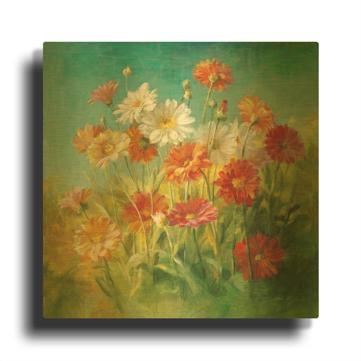 'Painted Daisies' By Danhui Nai Gold Metal Wall Art