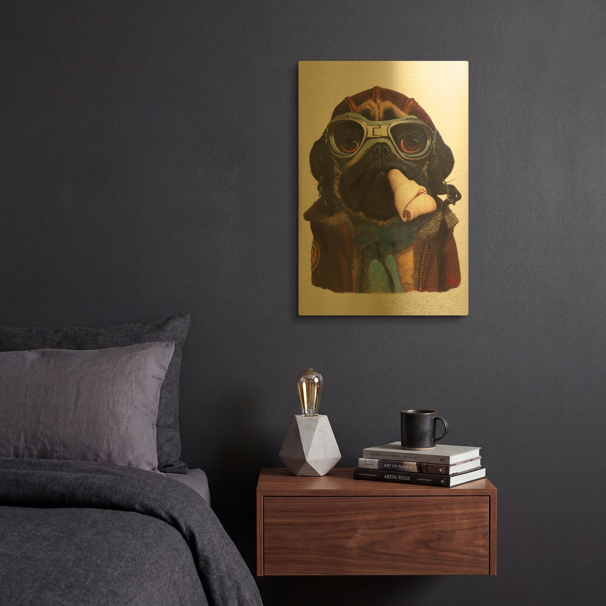 'Aviator Pug' By Thomas Fluharty Gold Metal Wall Art