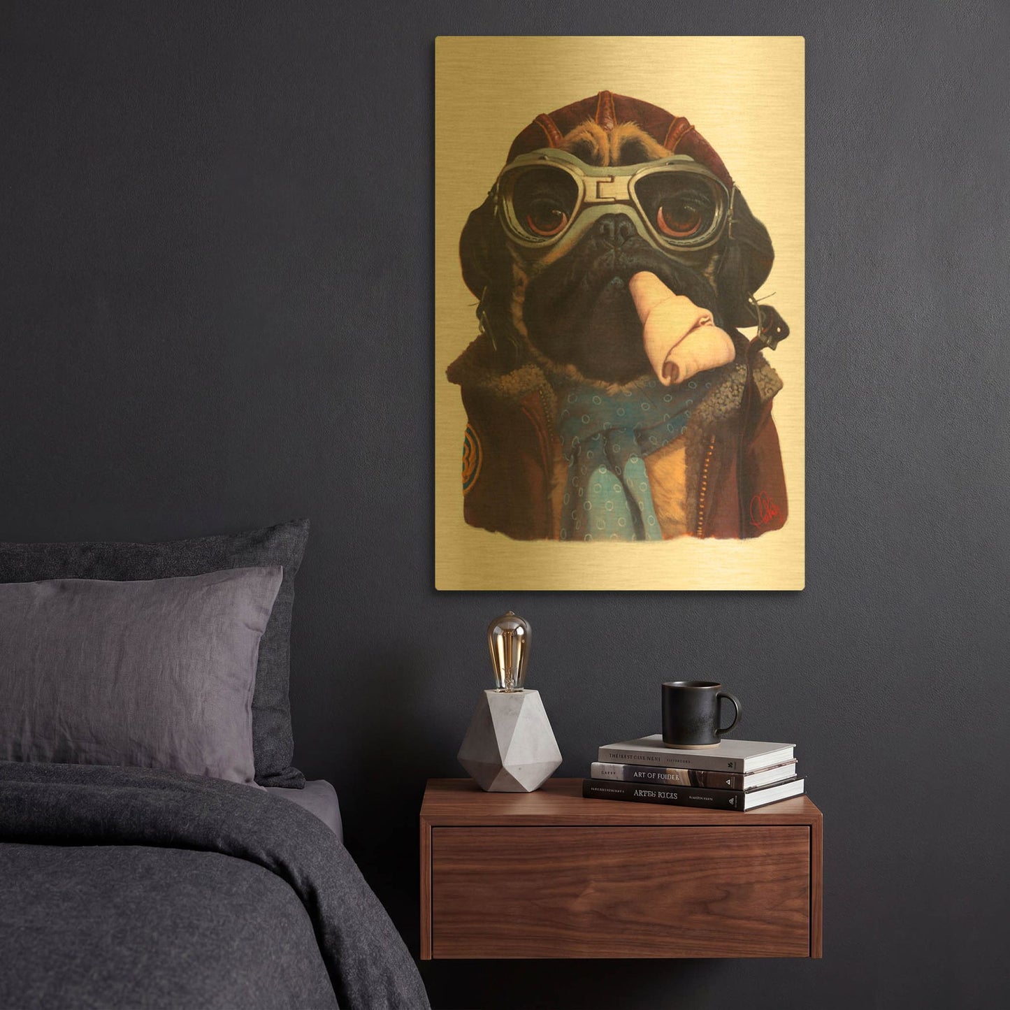 'Aviator Pug' By Thomas Fluharty Gold Metal Wall Art