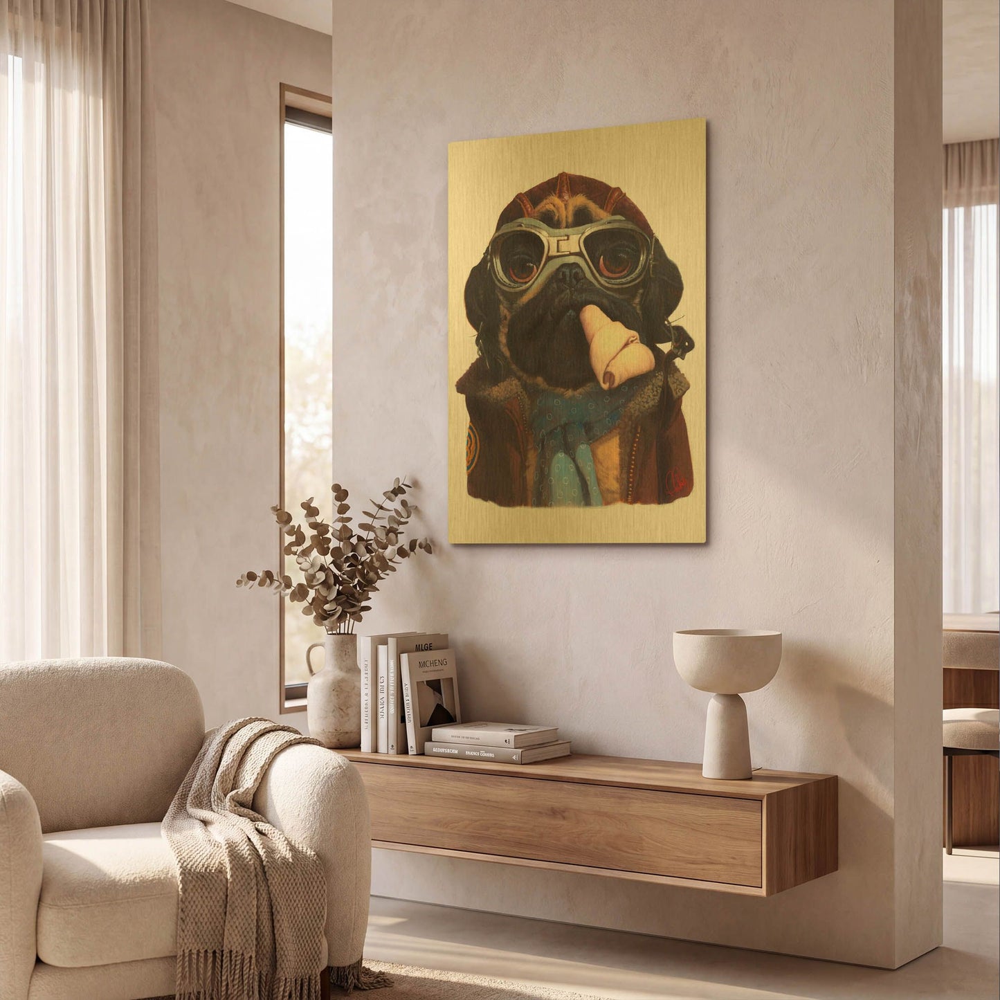 'Aviator Pug' By Thomas Fluharty Gold Metal Wall Art