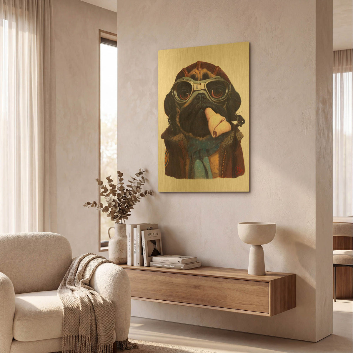 'Aviator Pug' By Thomas Fluharty Gold Metal Wall Art