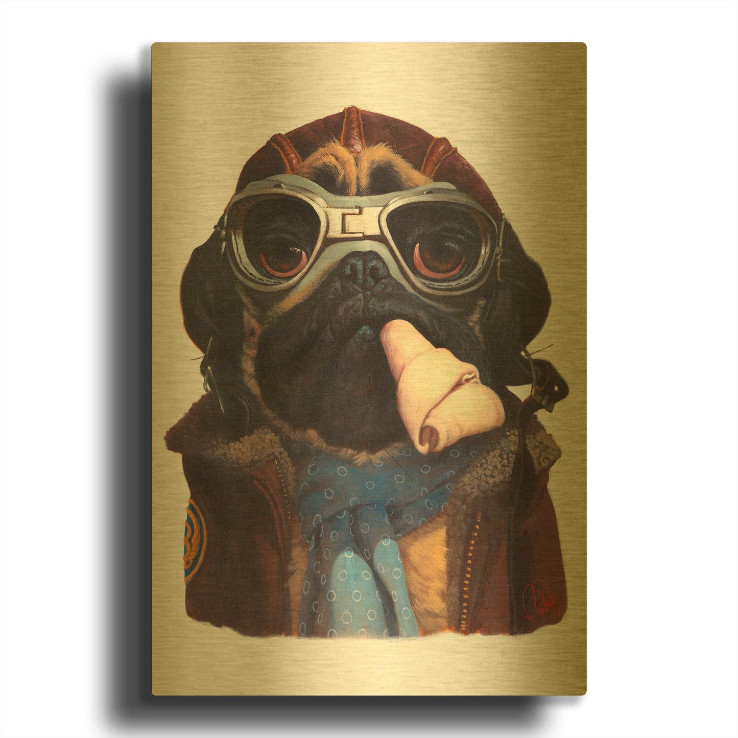 'Aviator Pug' By Thomas Fluharty Gold Metal Wall Art