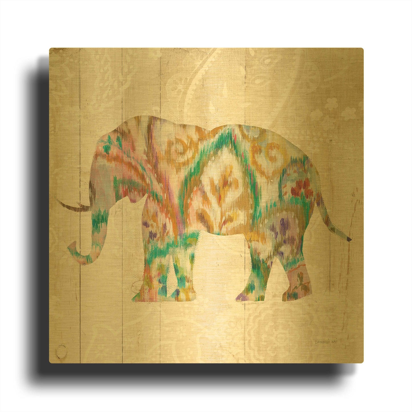 'Boho Paisley Elephant II v2' By Danhui Nai Gold Metal Wall Art