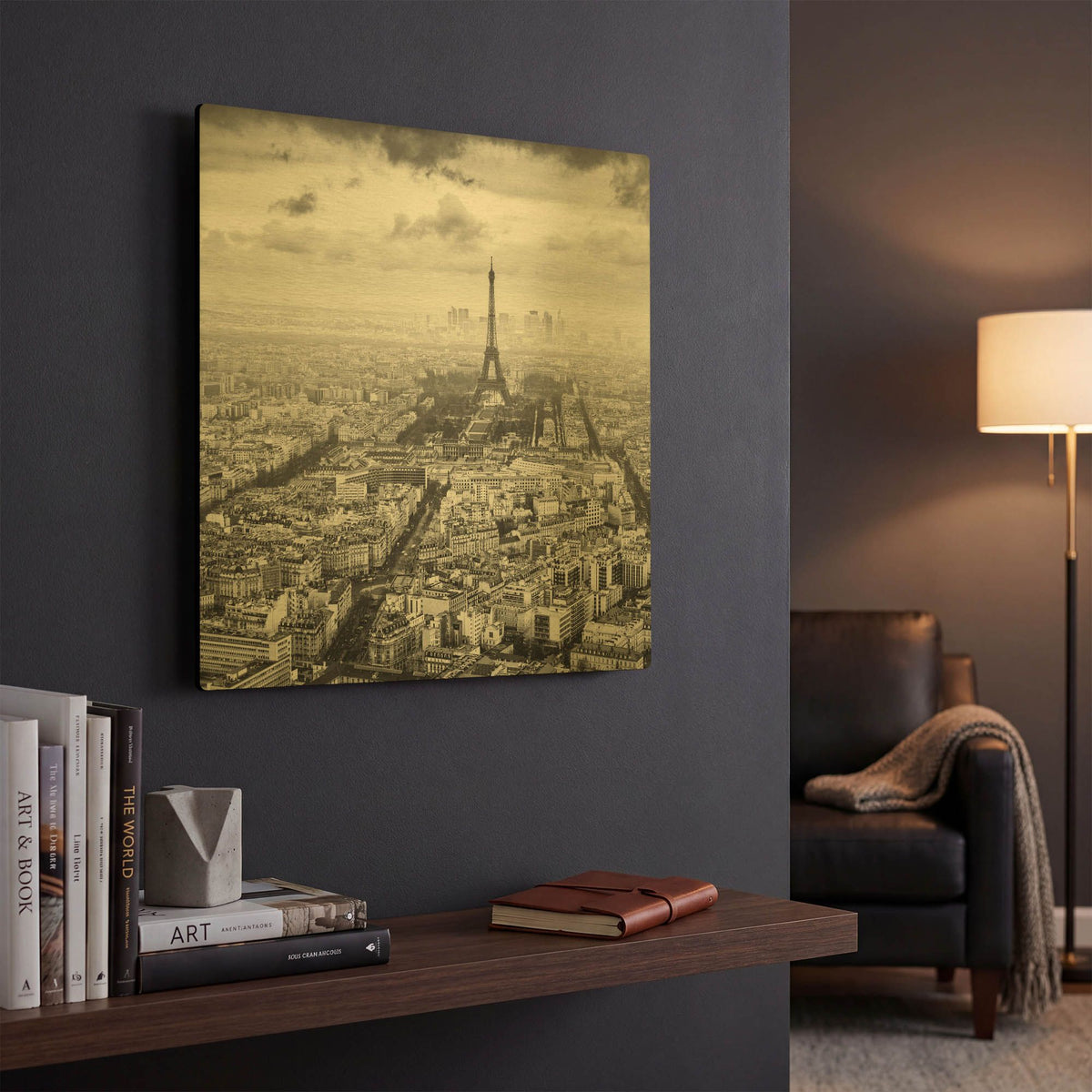 'La Tour Eiffel et La Defense D1060D' By Wilco Dragt Gold Metal Wall Art