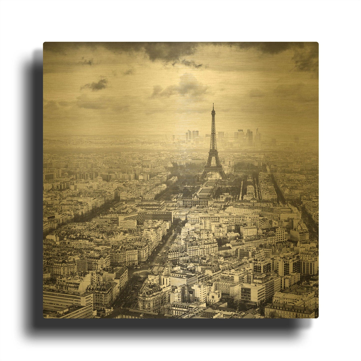 'La Tour Eiffel et La Defense D1060D' By Wilco Dragt Gold Metal Wall Art