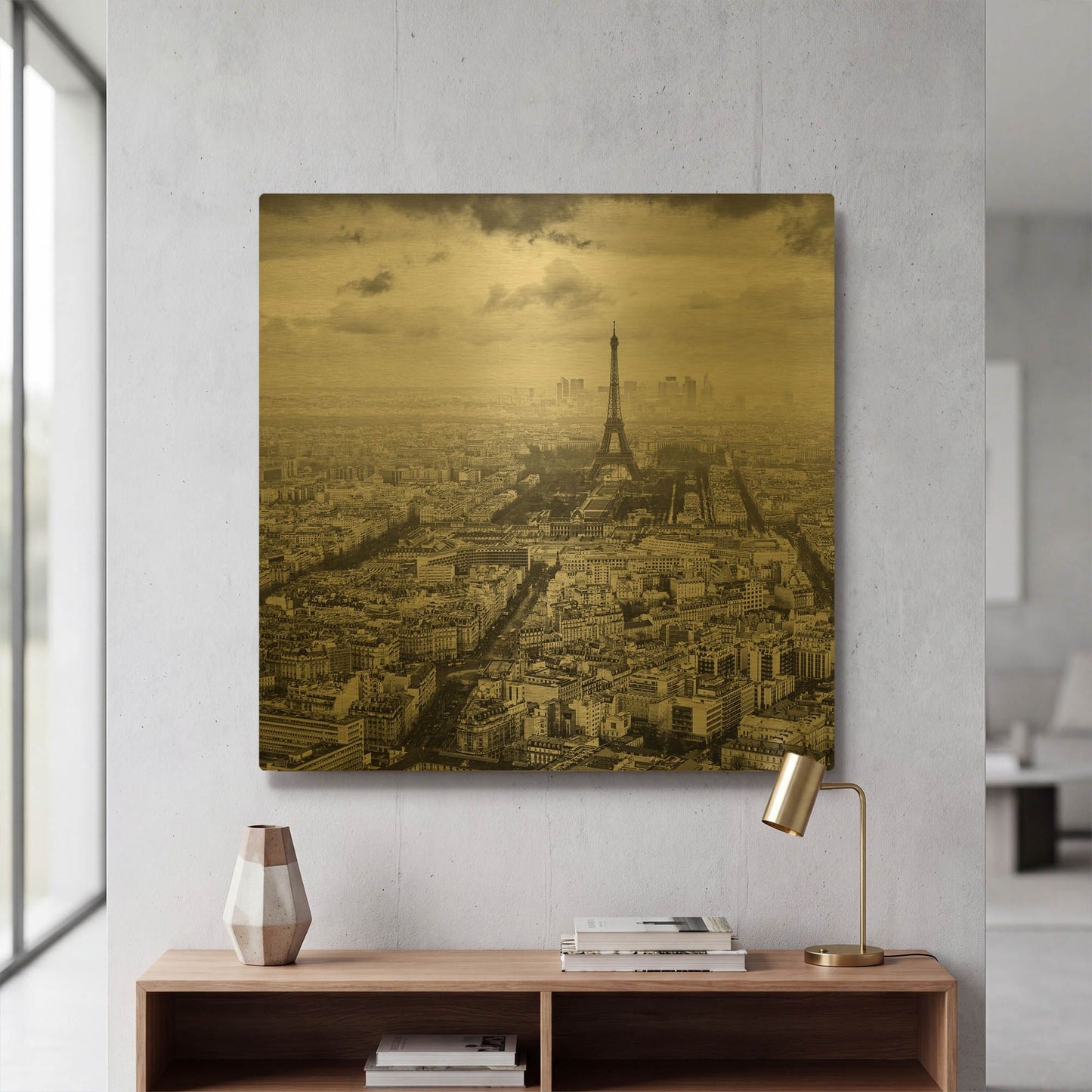 'La Tour Eiffel et La Defense D1060D' By Wilco Dragt Gold Metal Wall Art