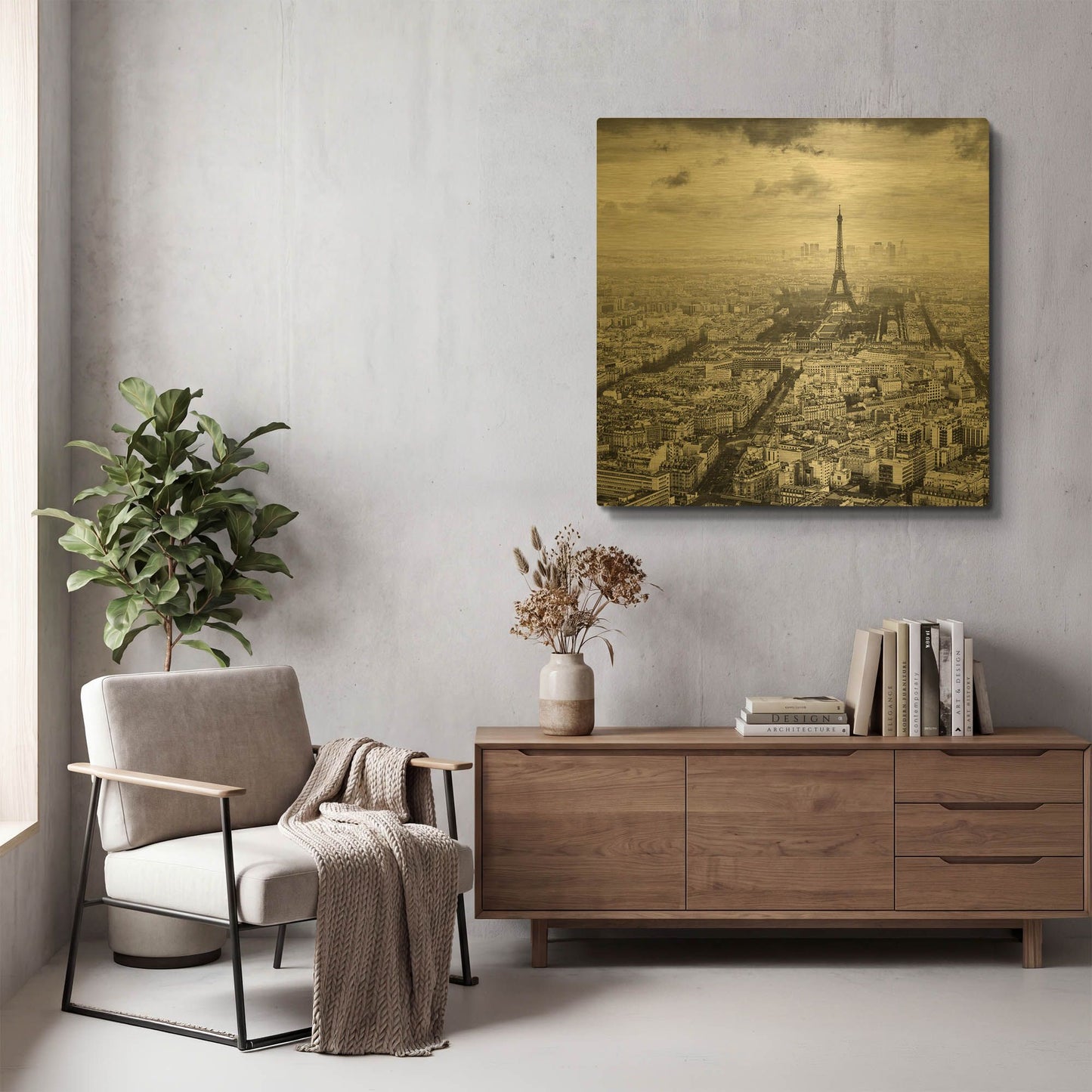 'La Tour Eiffel et La Defense D1060D' By Wilco Dragt Gold Metal Wall Art