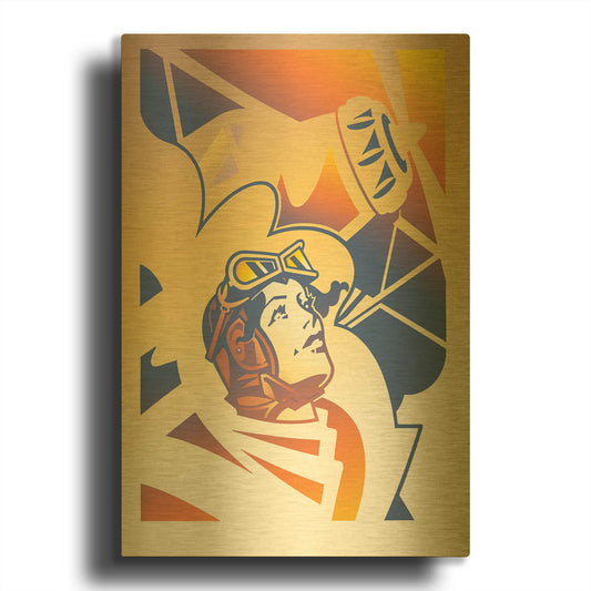 'Amelia Erhart' By David Chestnutt Gold Metal Wall Art
