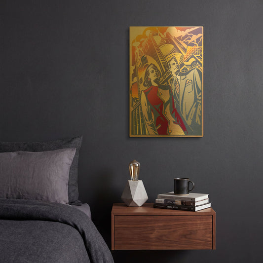 'Architectural Business Couple' By David Chestnutt Gold Metal Wall Art