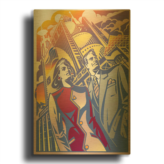 'Architectural Business Couple' By David Chestnutt Gold Metal Wall Art