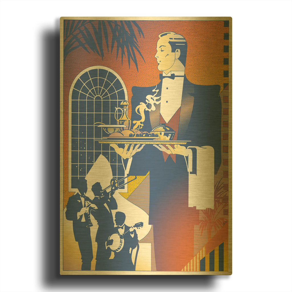 'Band And Waiter' By David Chestnutt Gold Metal Wall Art