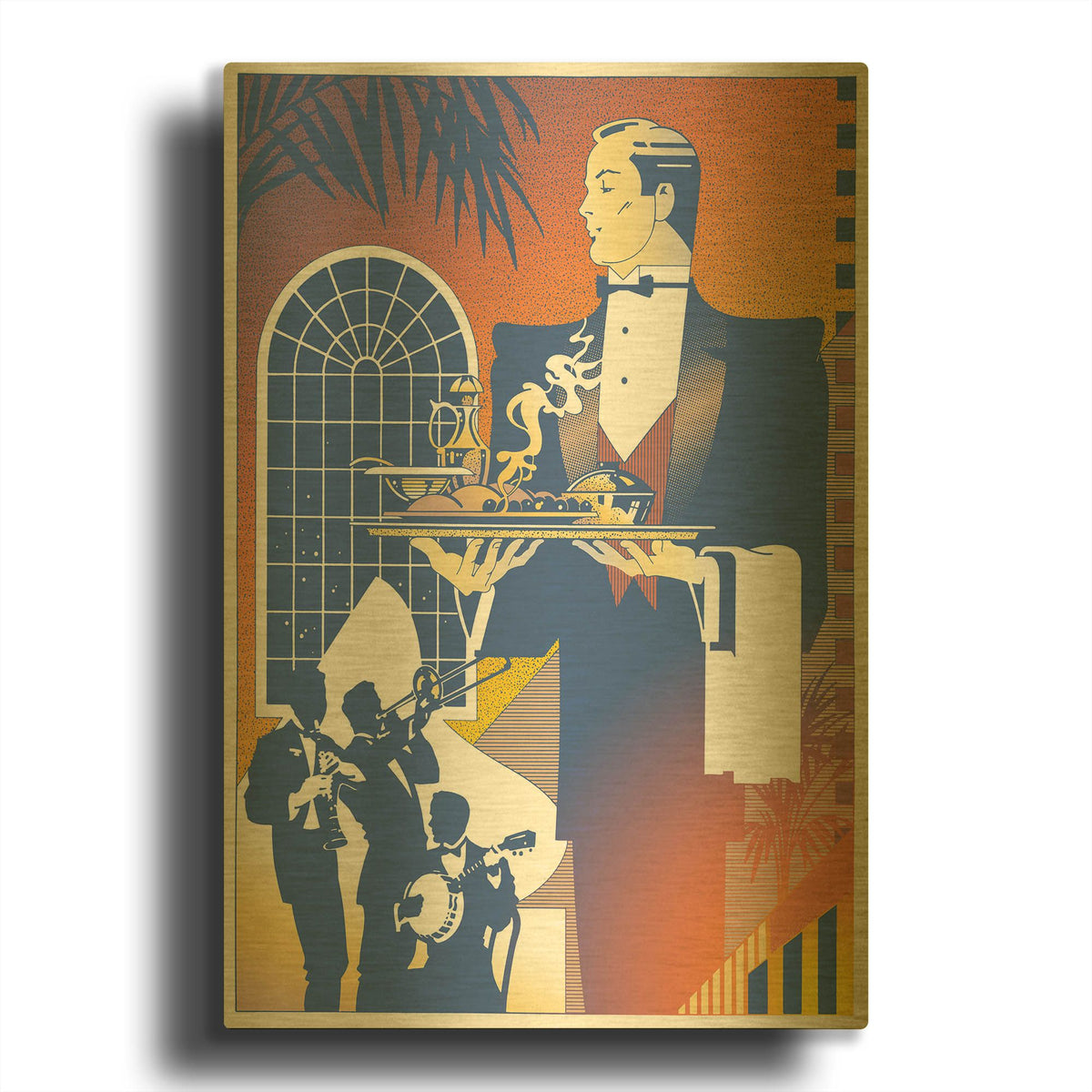 'Band And Waiter' By David Chestnutt Gold Metal Wall Art