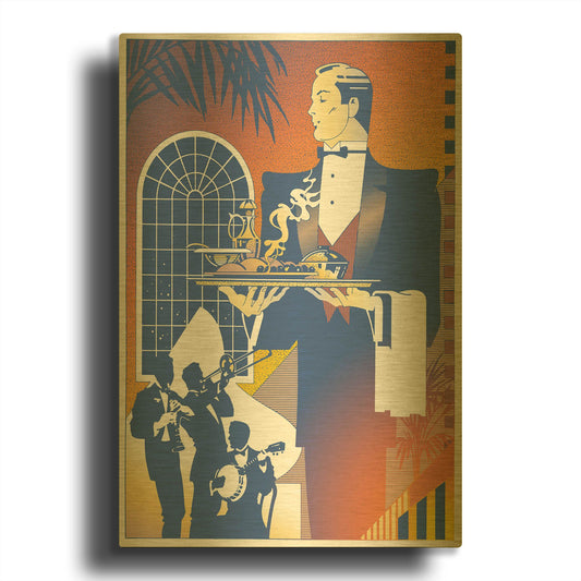 'Band And Waiter' By David Chestnutt Gold Metal Wall Art