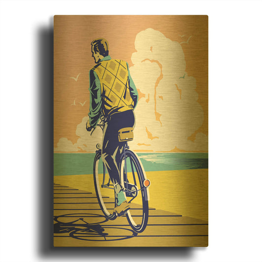 'Beach Bike' By David Chestnutt Gold Metal Wall Art