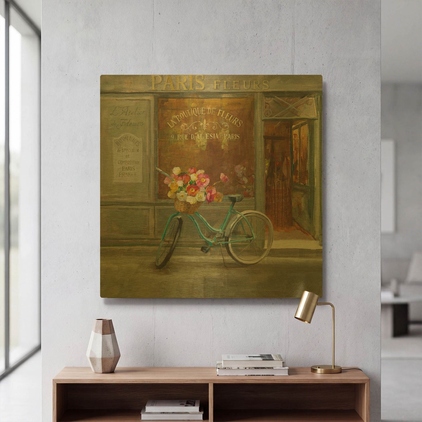 'French Flowershop v2' By Danhui Nai Gold Metal Wall Art