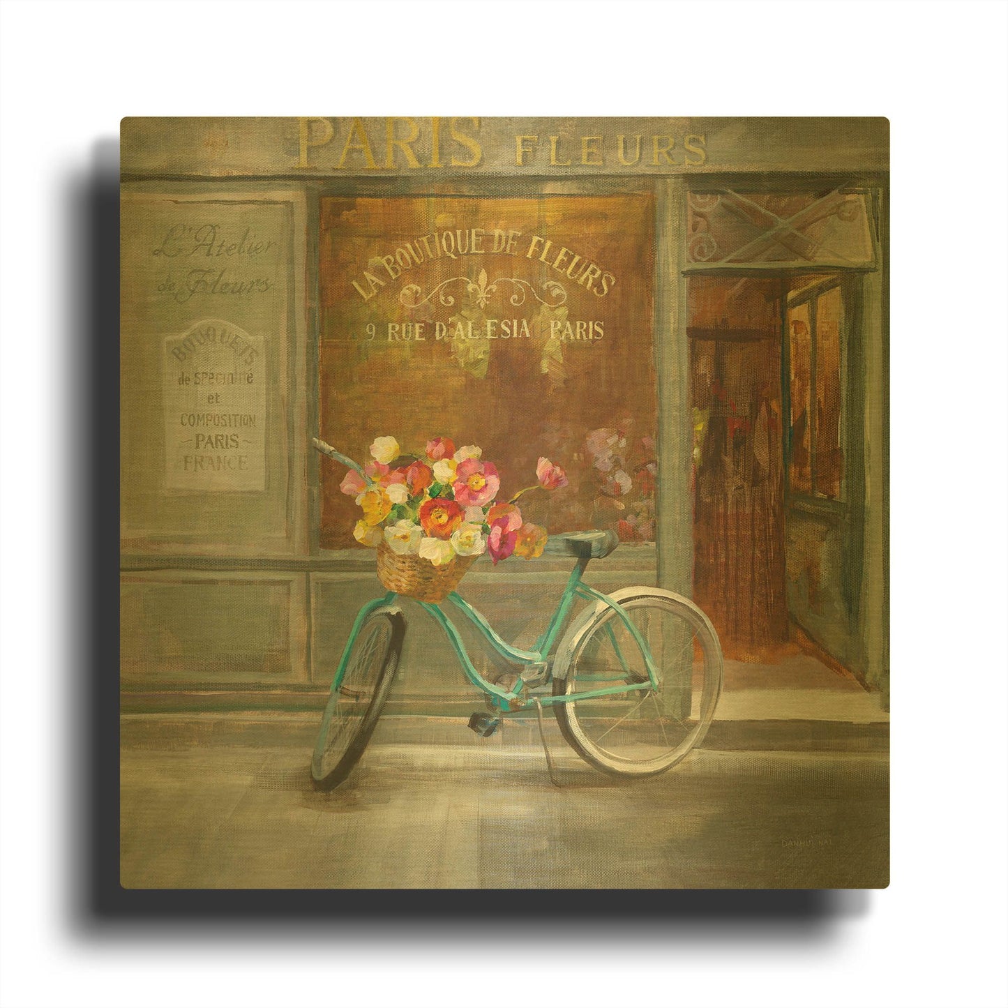 'French Flowershop v2' By Danhui Nai Gold Metal Wall Art