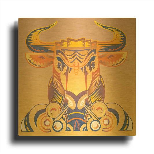 'Bull' By David Chestnutt Gold Metal Wall Art